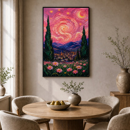 Rose Vortex Village Floating Frame Wall Art - 02b