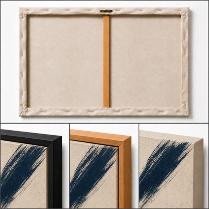 Navy Dry Brush Abstract Floating Frame Wall Art - Three Finish frame corner macro details