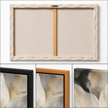 Neutral Abstract Flower Floating Frame Wall Art - Three Finish frame corner macro details
