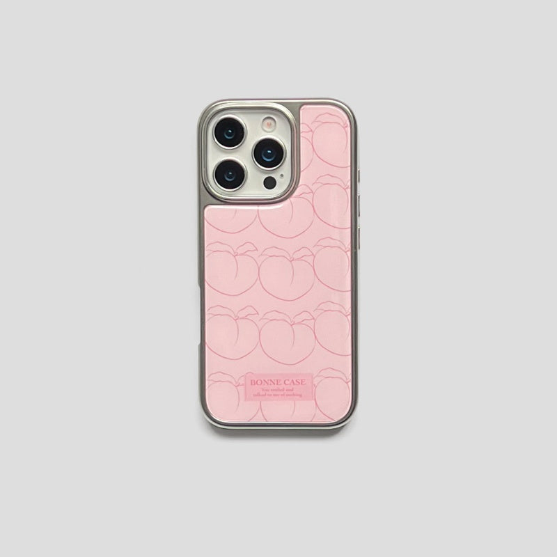 JOJOShop Peach Glossy Electroplated Phone Case for iPhone 14 Pro Max – Cartoon-Styled Protective Hard Shell