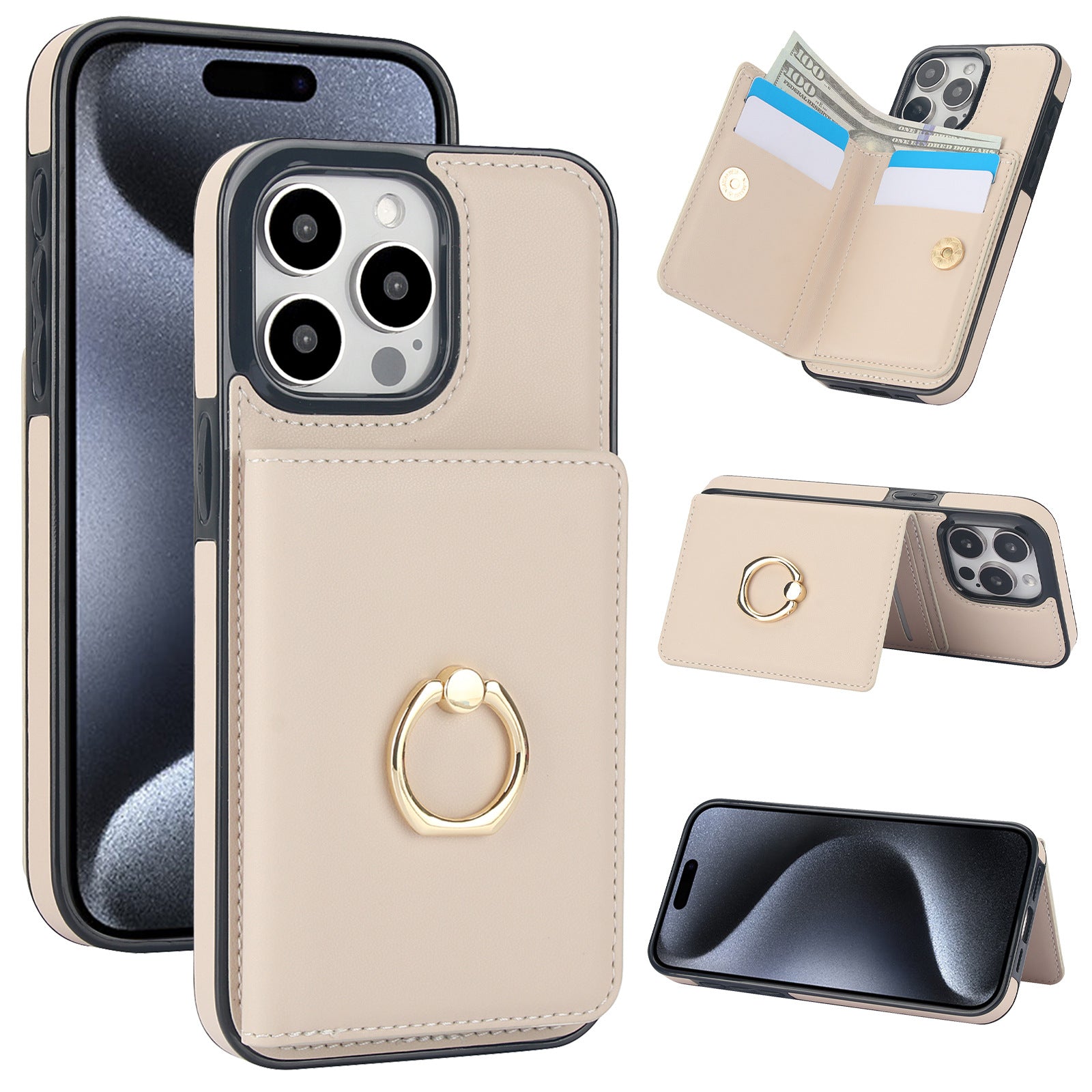 Premium Leather Wallet Phone Case for iPhone 16 Pro Max | Built-in Finger Ring Stand, Anti-Slip Design & RFID Protection – Slim Multi-Function Cover