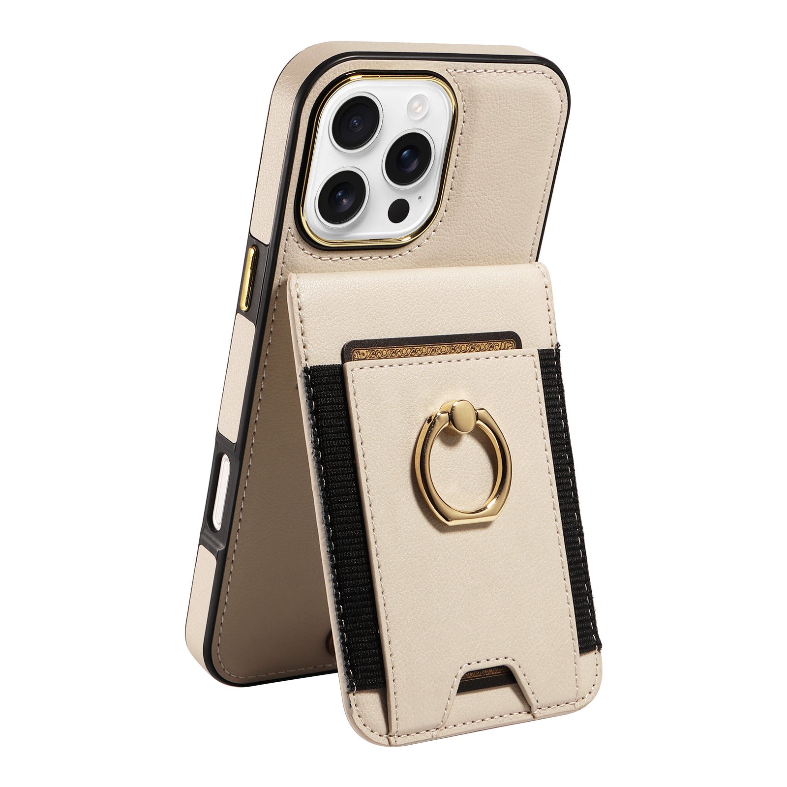Premium Rotatable Ring Holder Leather Case for iPhone 16 Pro - Multi-Functional Magnetic Back Cover with Stand & Card Slot