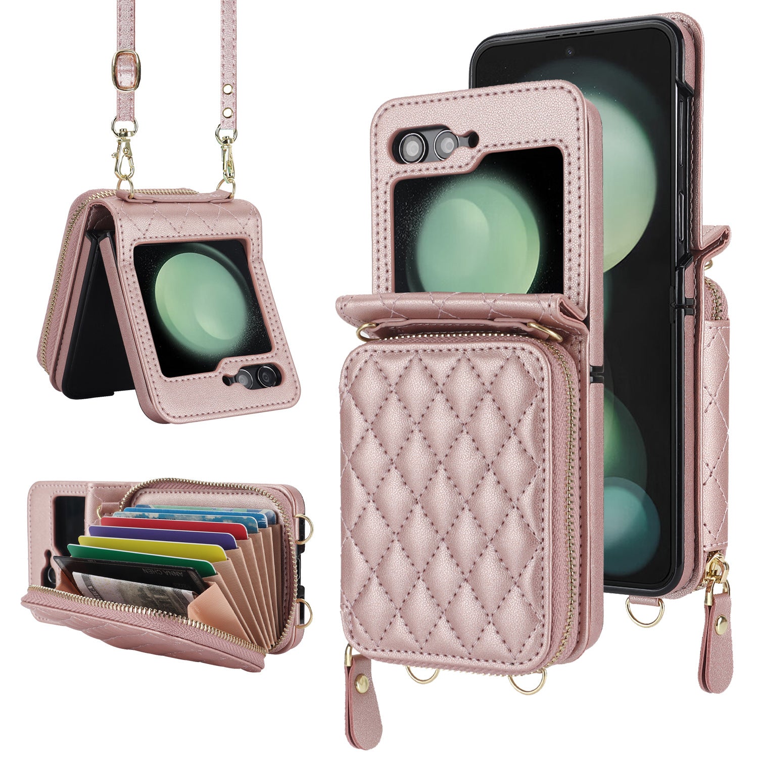 Premium Leather Wallet Case for Samsung Z Flip 6 | Slim Card Holder Cover with RFID Protection & Detachable Strap