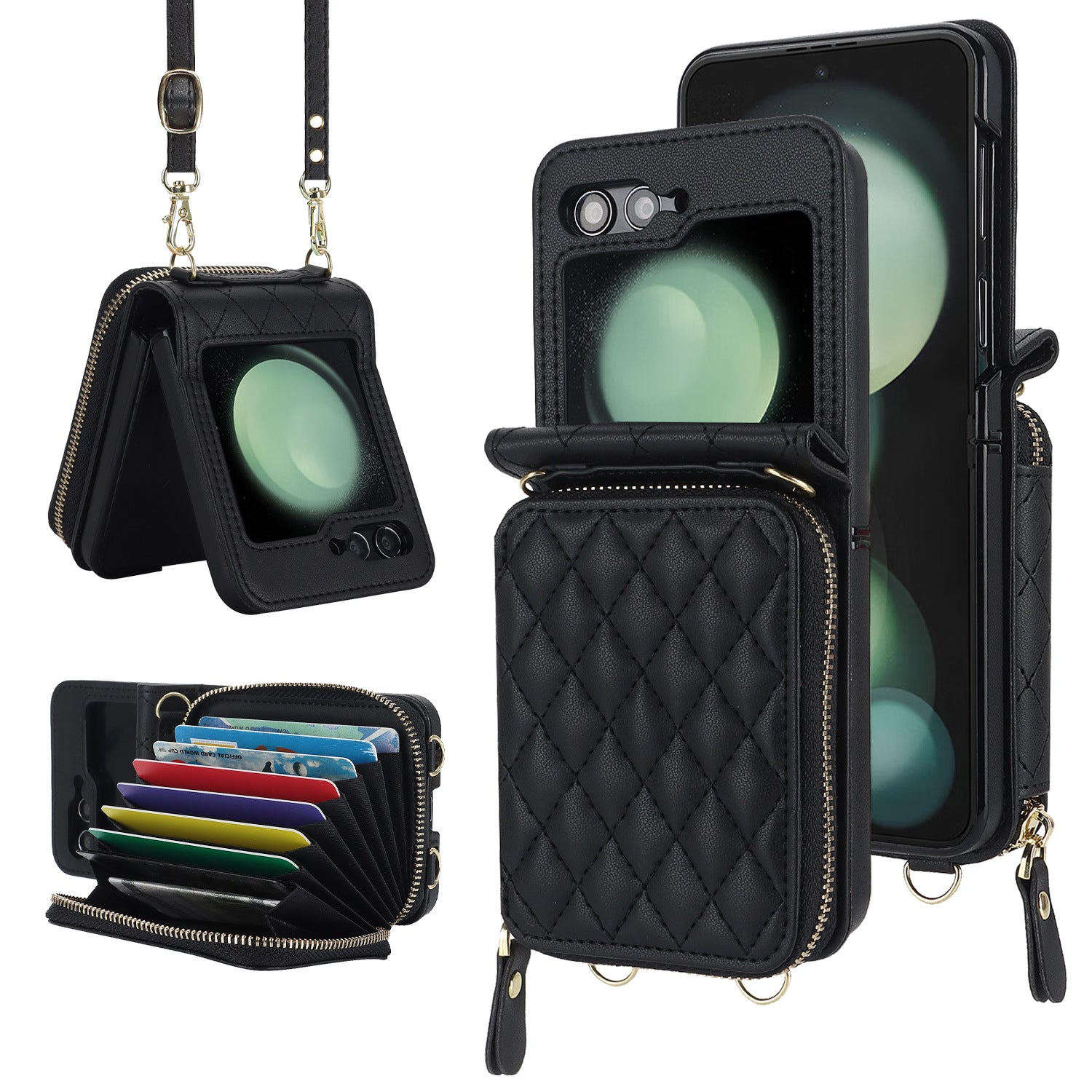 Premium Leather Wallet Case for Samsung Z Flip 6 | Slim Card Holder Cover with RFID Protection & Detachable Strap