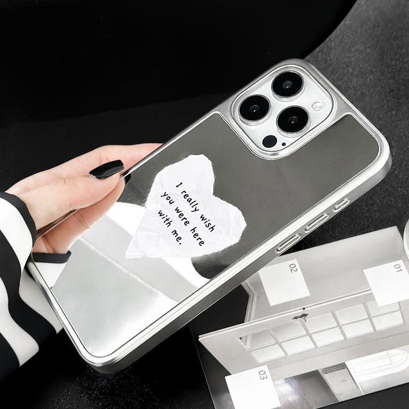 Silver Heart Mirror iPhone 16 Pro Max Case – Magnetic Electroplated Love Cover