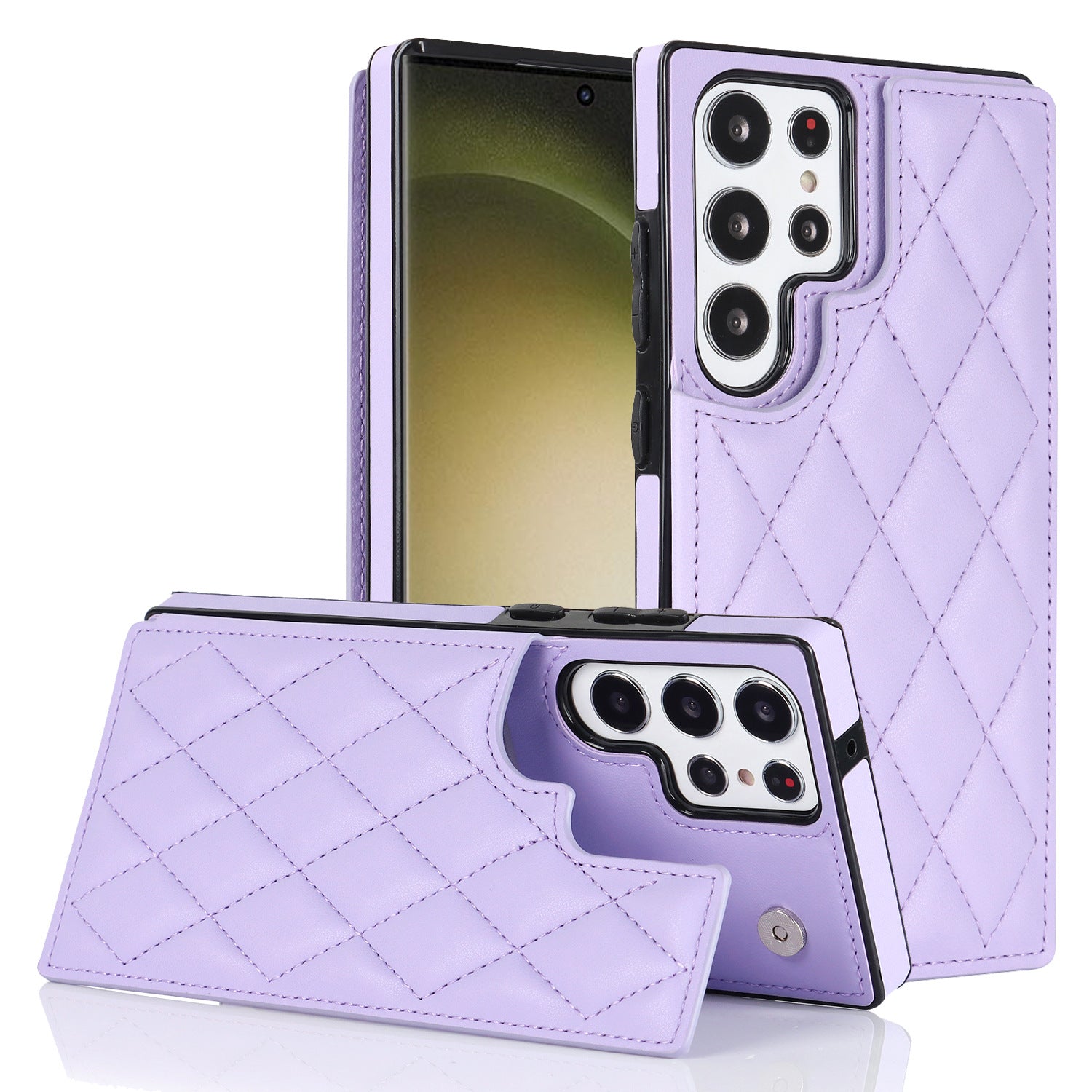 Textured Leather Phone Case for Samsung S25 Ultra | Dual Clasp Card Holder Cover with Anti-Slip Grid Design