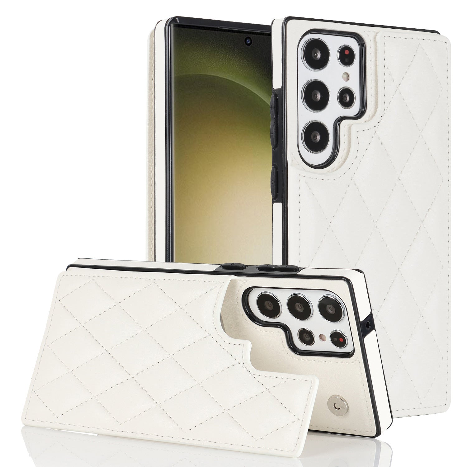 Textured Leather Phone Case for Samsung S25 Ultra | Dual Clasp Card Holder Cover with Anti-Slip Grid Design