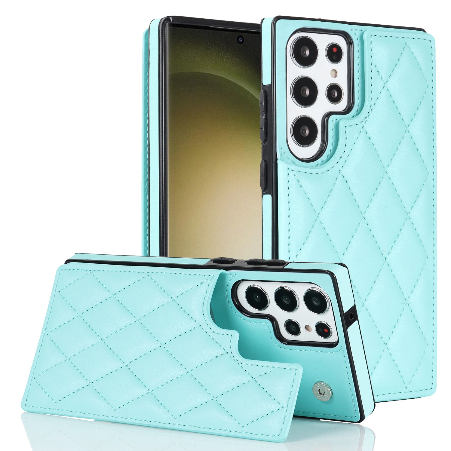 Textured Leather Phone Case for Samsung S25 Ultra | Dual Clasp Card Holder Cover with Anti-Slip Grid Design