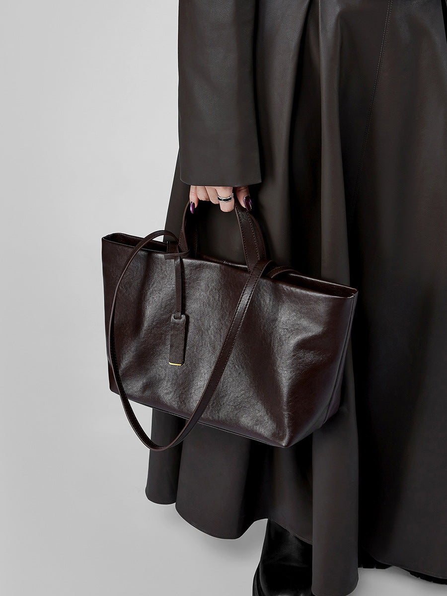 Vintage Genuine Leather Tote Bag for Women | Spacious Underarm Crossbody Bag | Soft Cowhide Retro Designer Shoulder Purse
