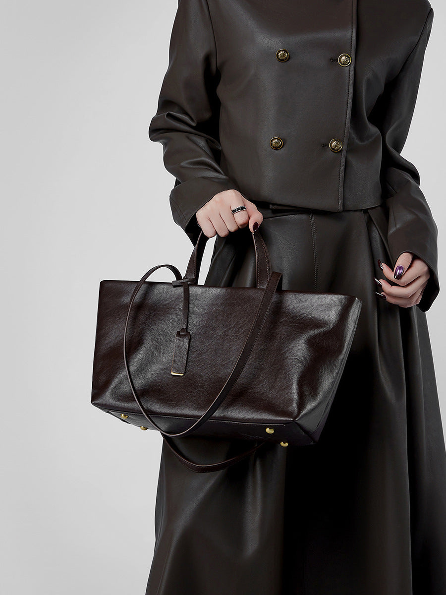 Vintage Genuine Leather Tote Bag for Women | Spacious Underarm Crossbody Bag | Soft Cowhide Retro Designer Shoulder Purse