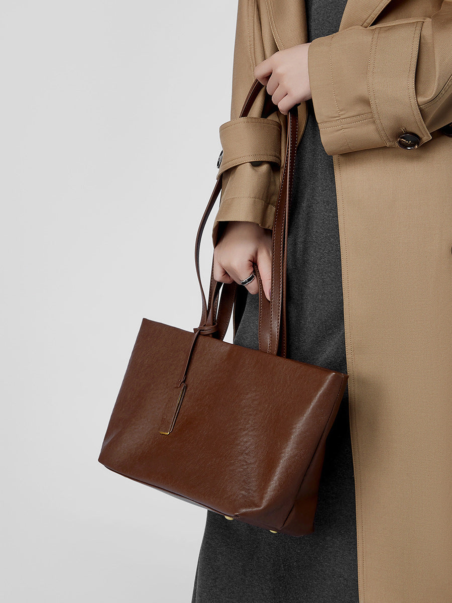 Vintage Genuine Leather Tote Bag for Women | Spacious Underarm Crossbody Bag | Soft Cowhide Retro Designer Shoulder Purse