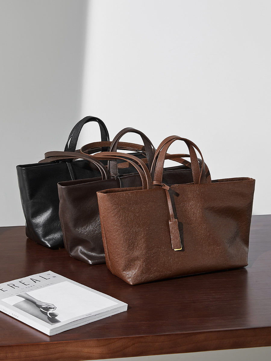 Vintage Genuine Leather Tote Bag for Women | Spacious Underarm Crossbody Bag | Soft Cowhide Retro Designer Shoulder Purse