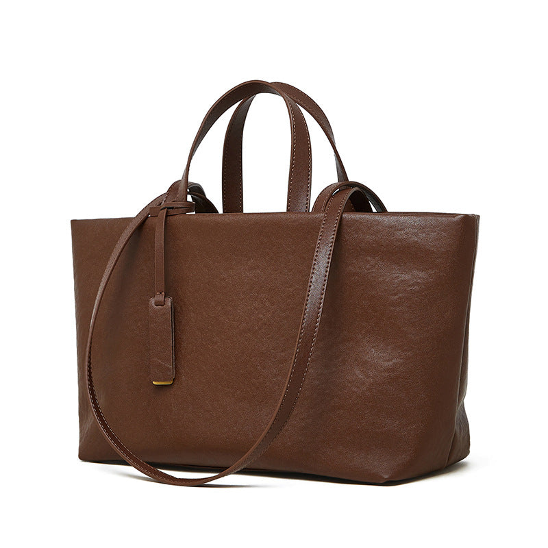 Vintage Genuine Leather Tote Bag for Women | Spacious Underarm Crossbody Bag | Soft Cowhide Retro Designer Shoulder Purse