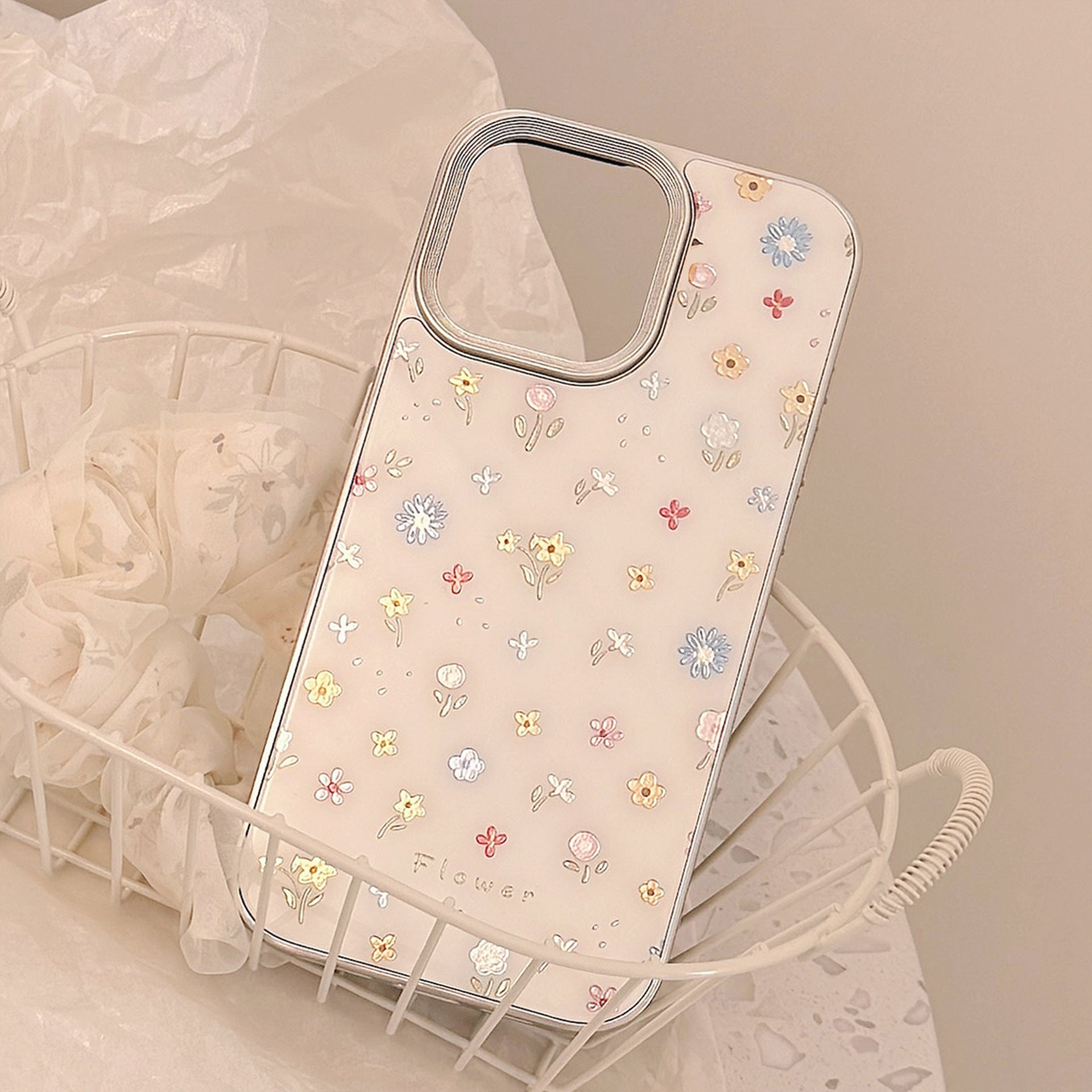 Whimsical Flower iPhone 16 Case – Rainbow Gilded Petal Cover