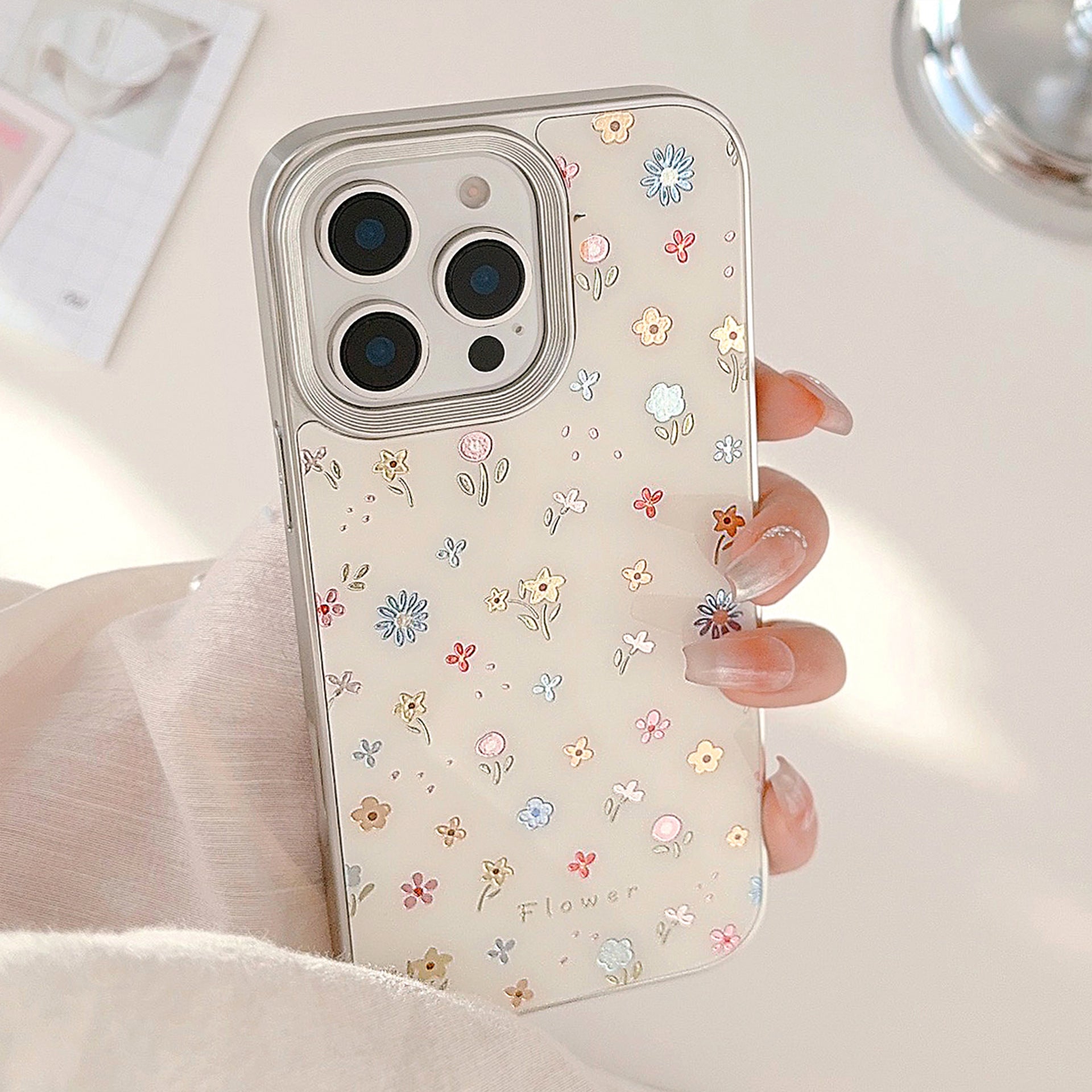 Whimsical Flower iPhone 16 Case – Rainbow Gilded Petal Cover
