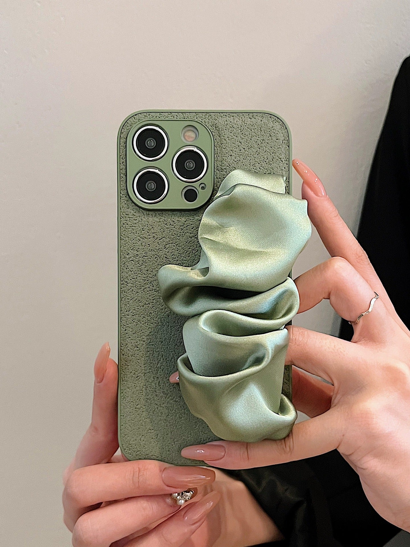 Silk Scarf Wrist Strap Crossbody Phone Case for iPhone 14 Pro Max/15/16 – Women's Silicone Hard Cover