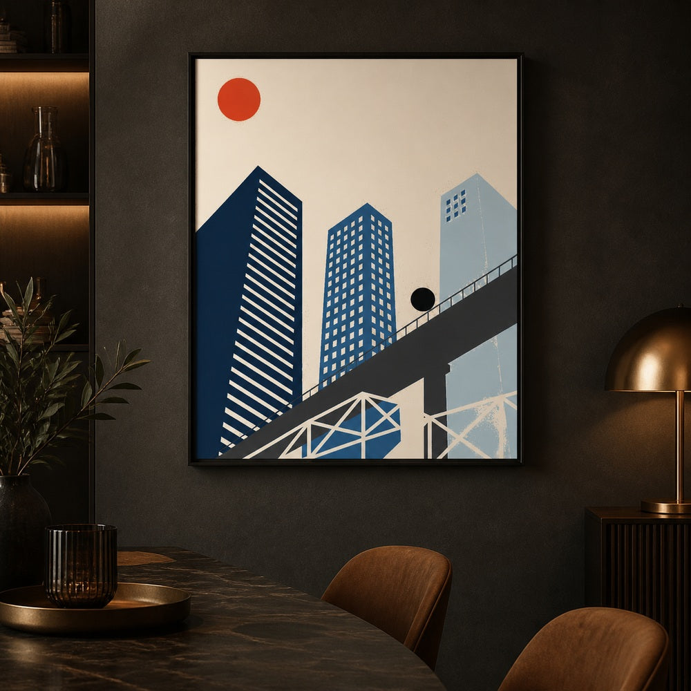 bauhaus-geometric-city-monorail-floating-frame-wall-art | wall-scene-secondary