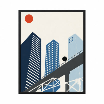 bauhaus-geometric-city-monorail-floating-frame-wall-art | white-background-true-floater