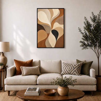 Neutral Flowing Organic Abstract Canvas Wall Art - Black Frame wall scene primary