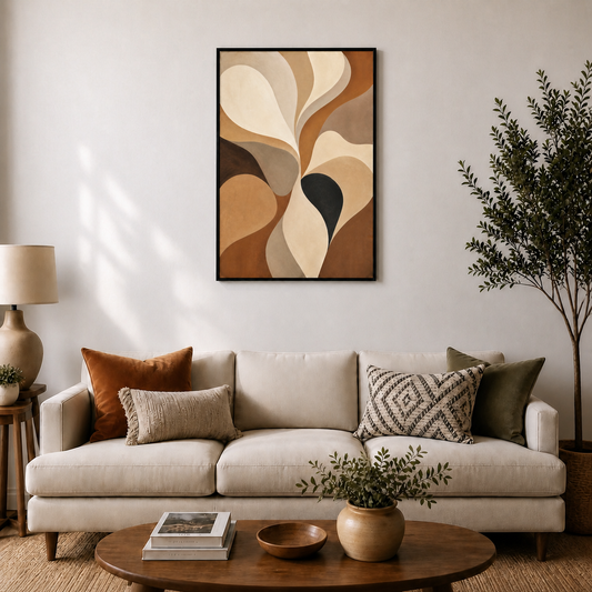 Neutral Flowing Organic Abstract Canvas Wall Art - Black Frame wall scene primary