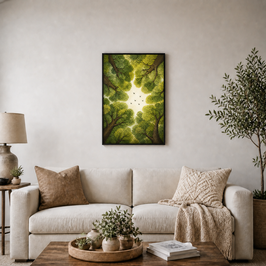Forest Canopy Birds Floating Frame Wall Art - Black Frame wall scene primary