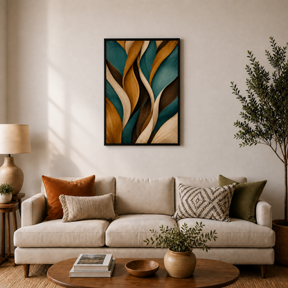 Woven Ribbon Leaves Canvas Wall Art - Black Frame wall scene primary
