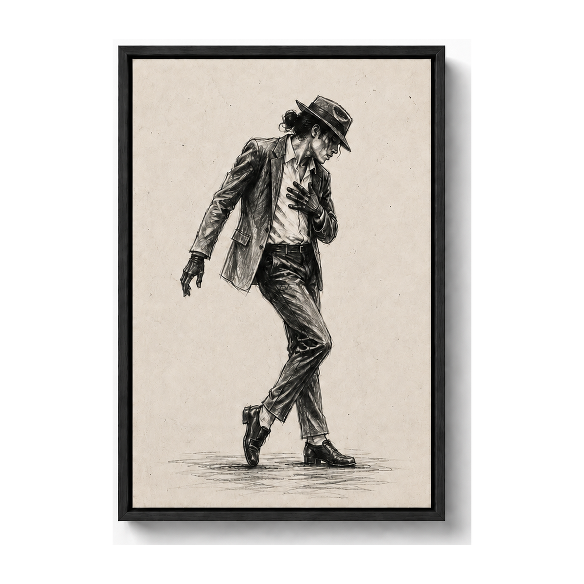 Forward Leaning Dancer Charcoal Sketch Canvas Wall Art with black floater frame — styled room view, image 2