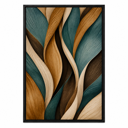 Woven Ribbon Leaves Canvas Wall Art - Black Frame white background SKU