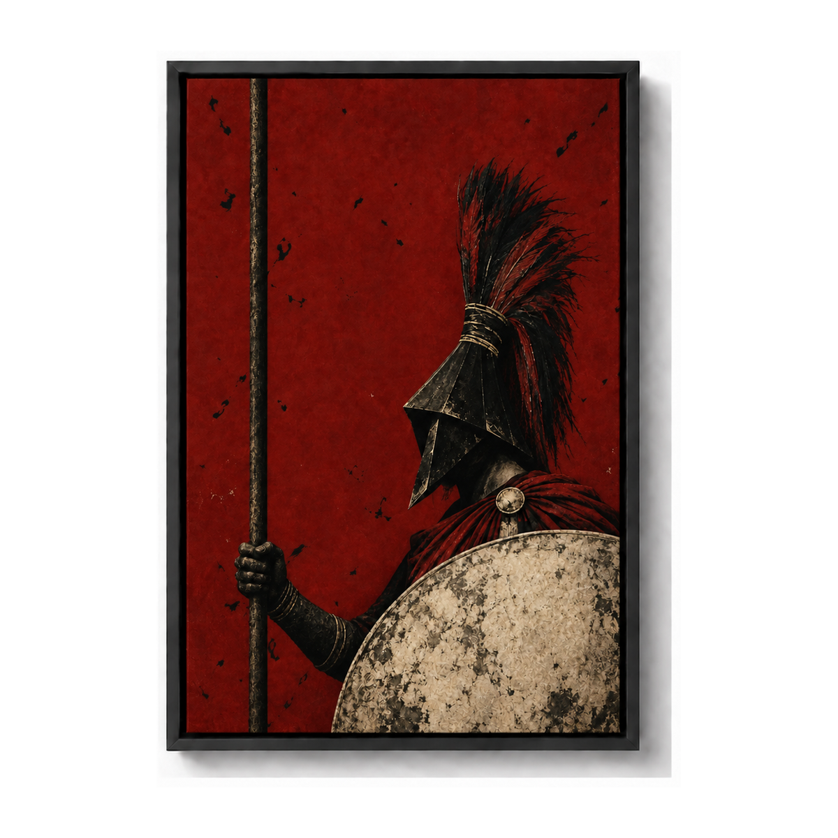 classical guardian with crimson shield black frame canvas print