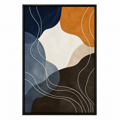 Navy Caramel Organic Contour Canvas Wall Art - Black Frame white background SKU