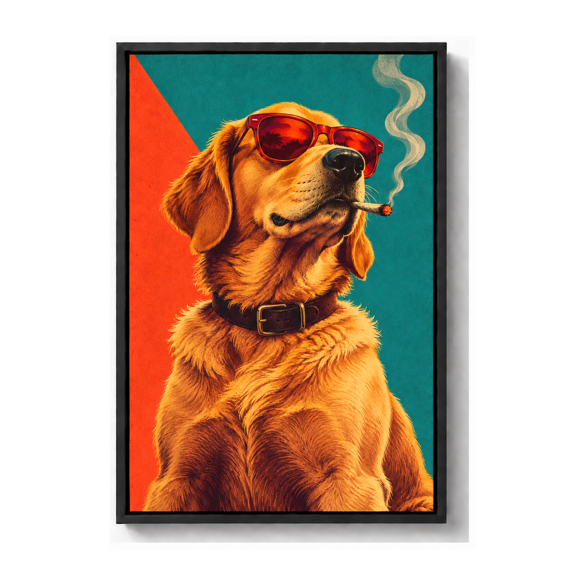 cool golden dog wearing sunglasses black frame canvas print