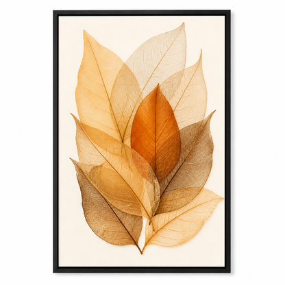 Amber Skeleton Leaves Canvas Wall Art - Black Frame white background SKU