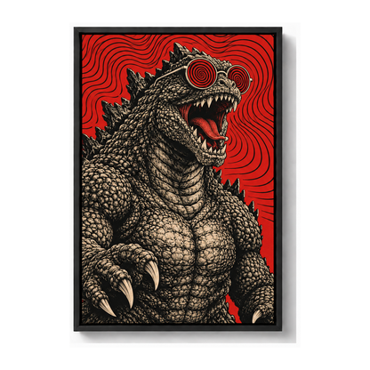 original kaiju wearing red spiral glasses black frame canvas print