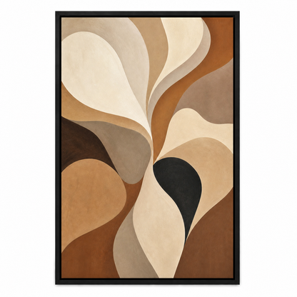 Neutral Flowing Organic Abstract Canvas Wall Art - Black Frame white background SKU