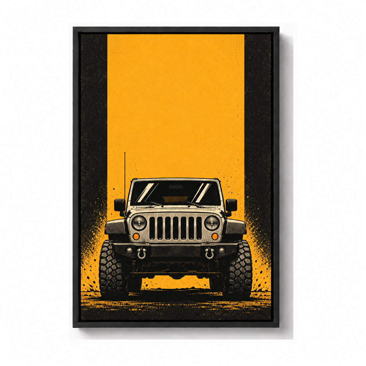 front-view retro off-road SUV black frame canvas print