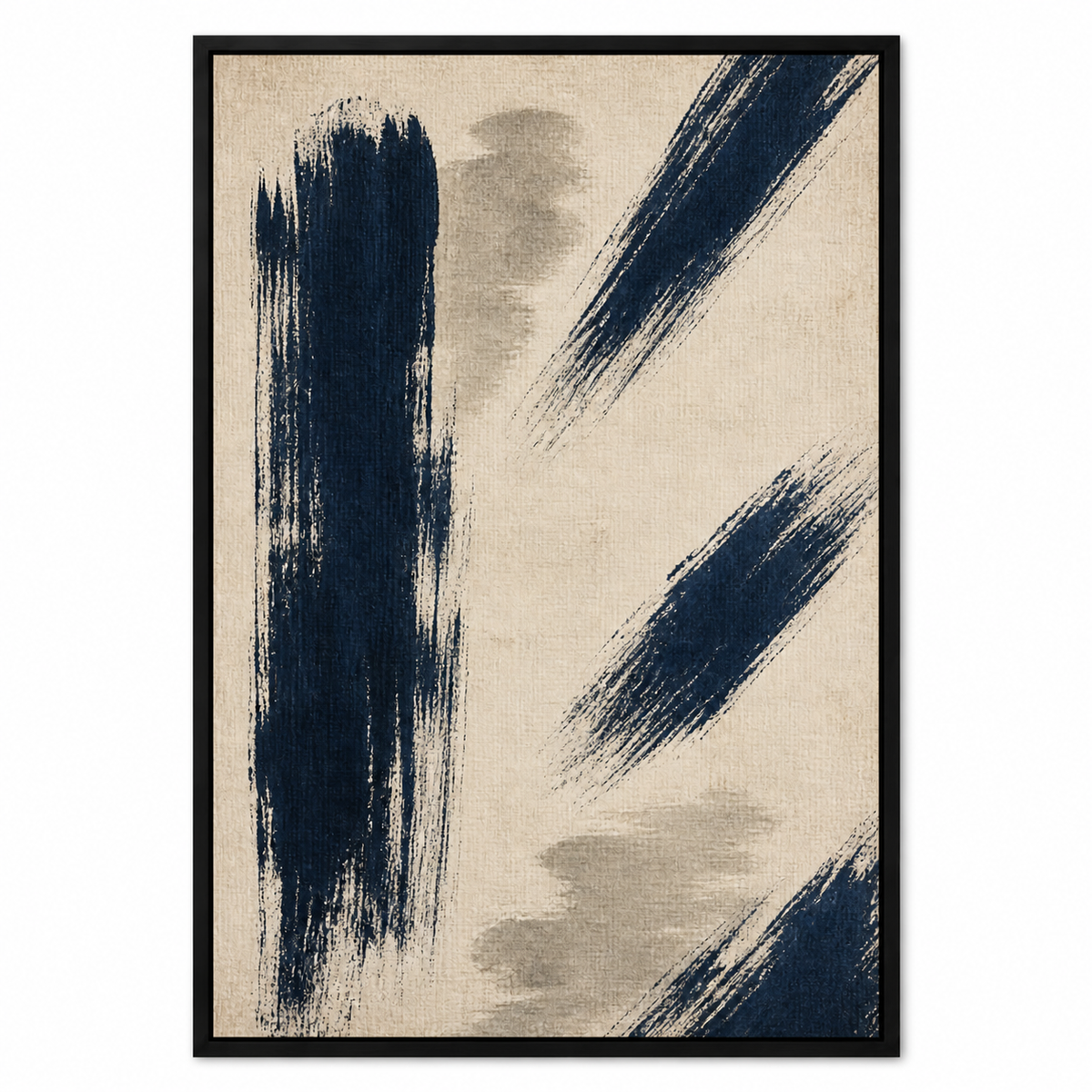 Navy Dry Brush Abstract Floating Frame Wall Art - Black Frame white background SKU