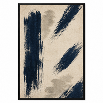 Navy Dry Brush Abstract Floating Frame Wall Art - Black Frame white background SKU