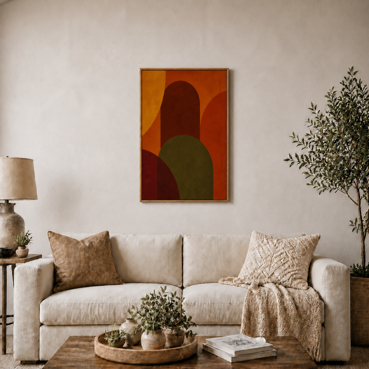 Retro Arches Geometric Floating Frame Wall Art - Brown Frame wall scene