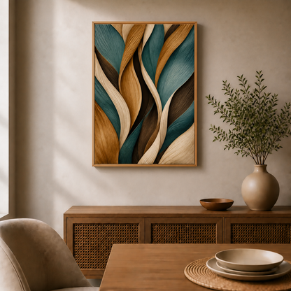 Woven Ribbon Leaves Canvas Wall Art - Brown Frame wall scene