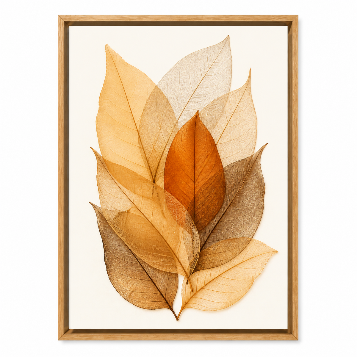 Amber Skeleton Leaves Canvas Wall Art - Brown Frame white background SKU