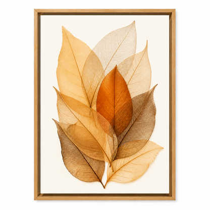 Amber Skeleton Leaves Canvas Wall Art - Brown Frame white background SKU