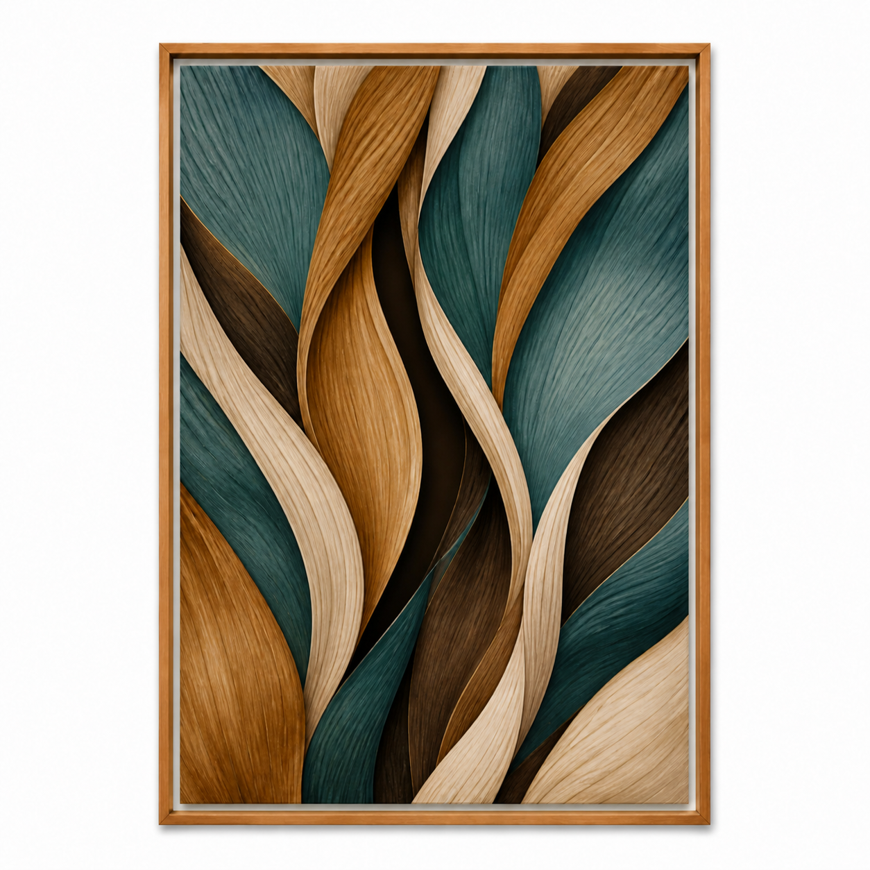 Woven Ribbon Leaves Canvas Wall Art - Brown Frame white background SKU