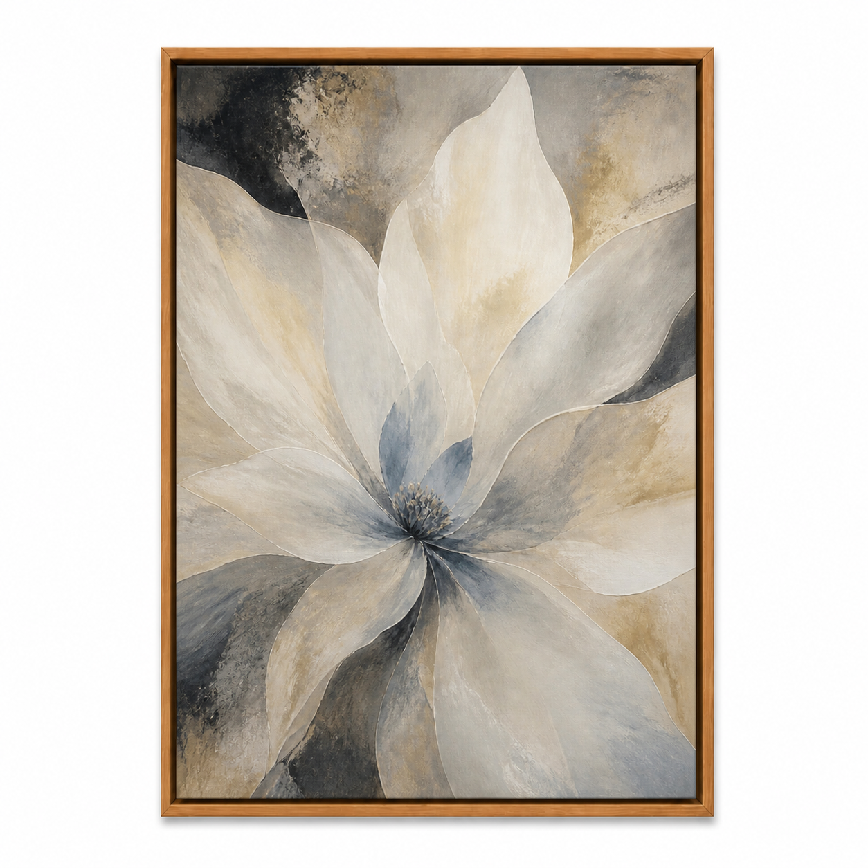 Neutral Abstract Flower Floating Frame Wall Art - Brown Frame white background SKU