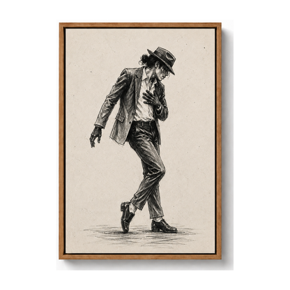 Forward Leaning Dancer Charcoal Sketch Canvas Wall Art with warm wood floater frame — styled room view, image 3