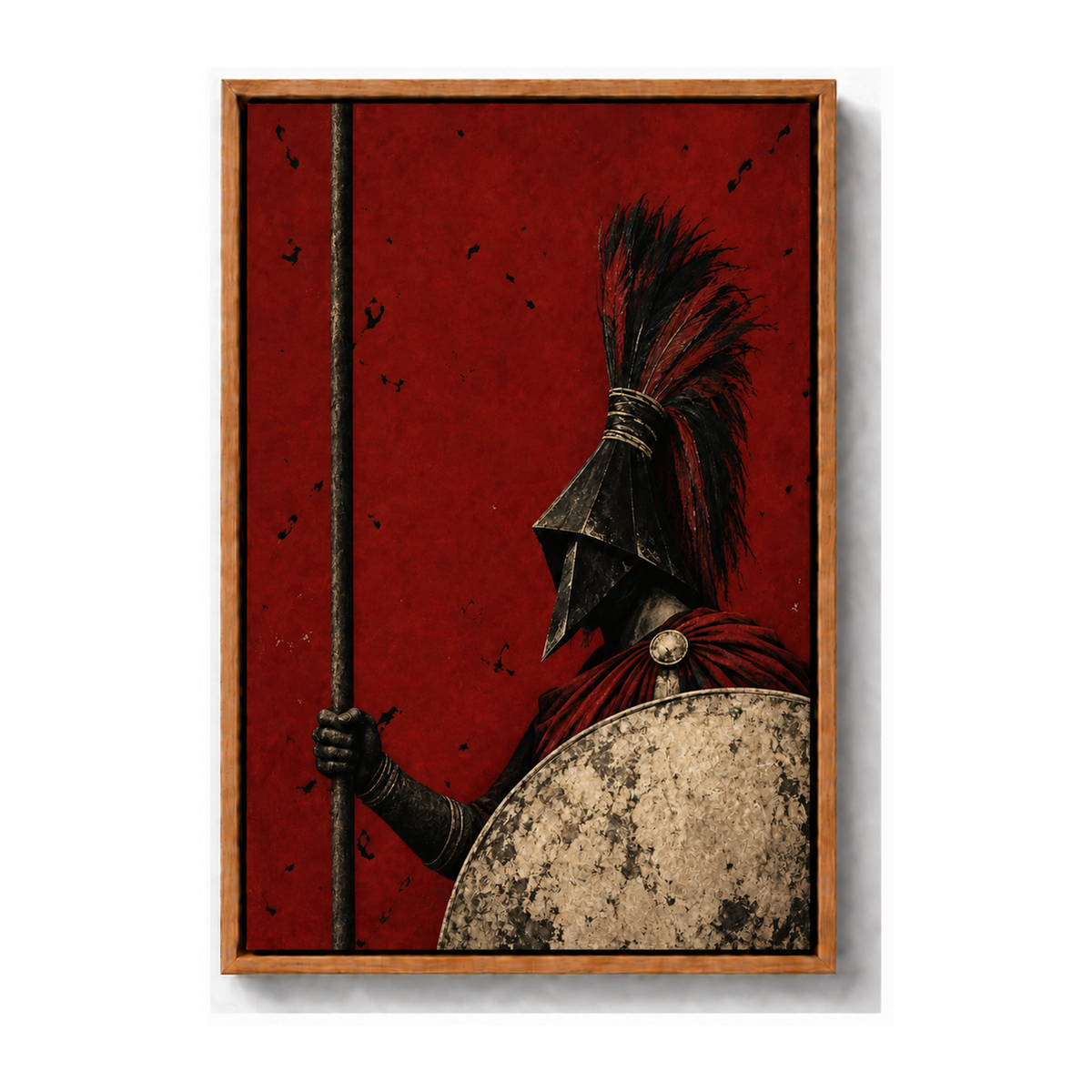 classical guardian with crimson shield brown frame canvas print