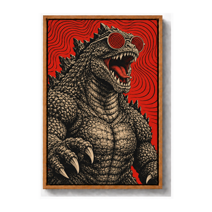 original kaiju wearing red spiral glasses brown frame canvas print