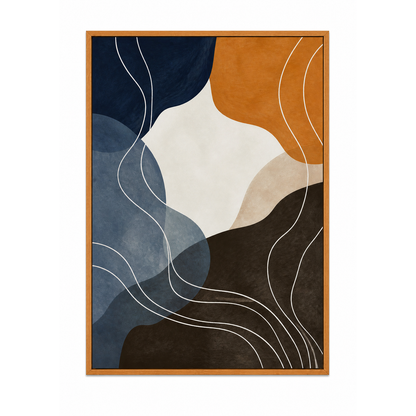 Navy Caramel Organic Contour Canvas Wall Art - Brown Frame white background SKU