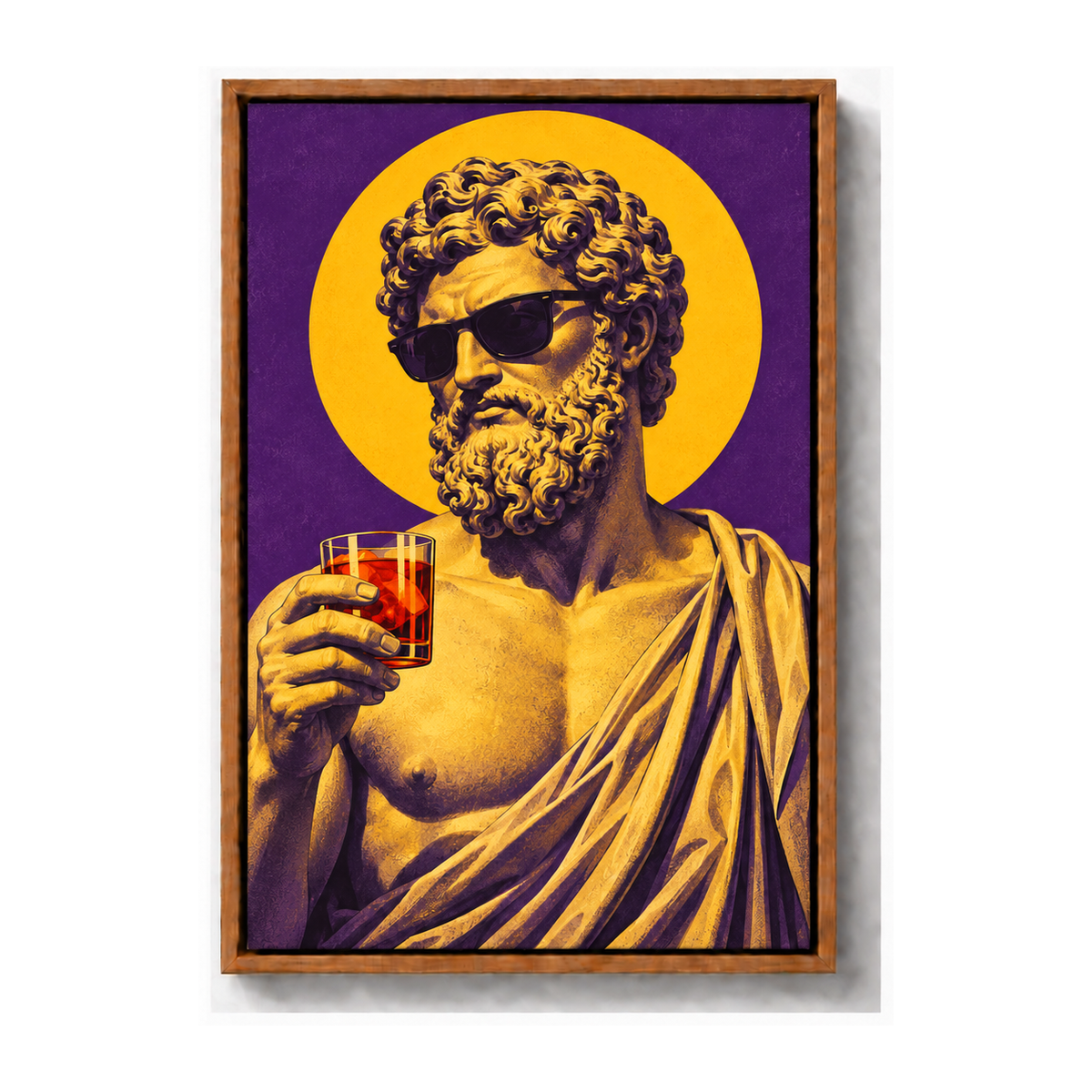 classical sculpture bust wearing sunglasses brown frame canvas print