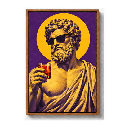 classical sculpture bust wearing sunglasses brown frame canvas print