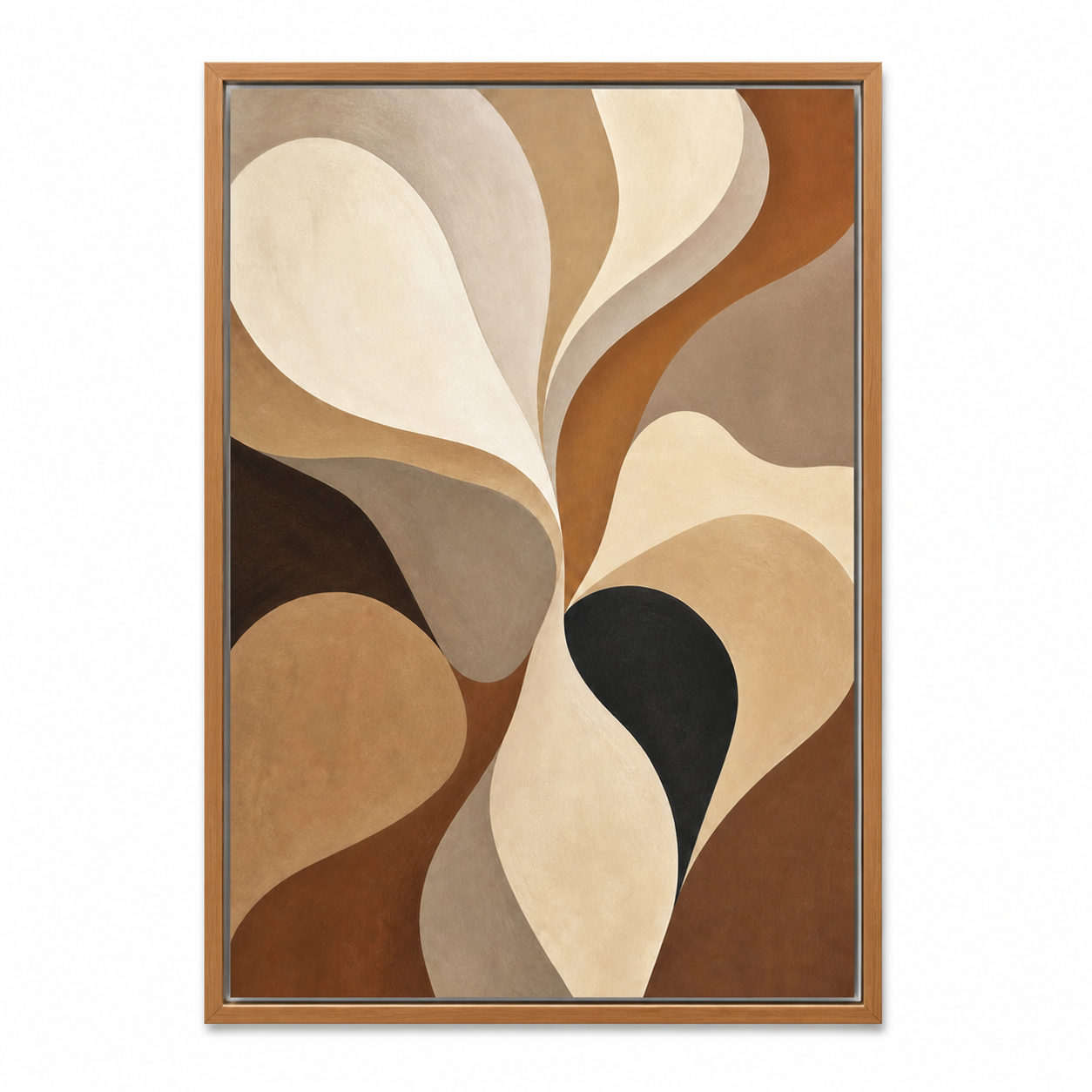 Neutral Flowing Organic Abstract Canvas Wall Art - Brown Frame white background SKU